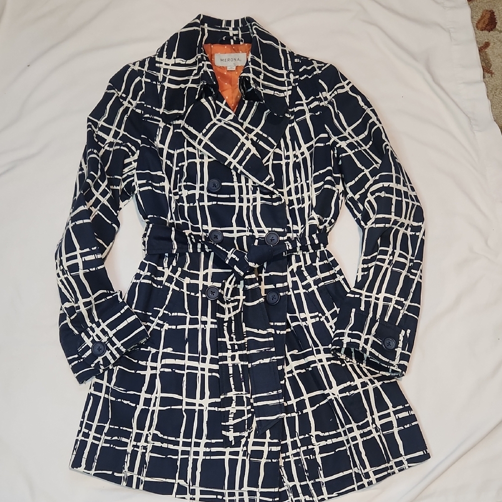 Merona | Navy and Cream Patterned Coat | Never Worn | Size M | Vintage